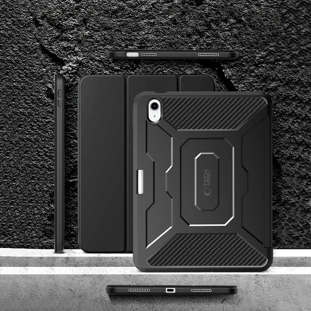 Apple iPad 10.9 10th Gen (2022) tablet suojakuori, suojakotelo musta TECH-PROTECT ENDURANCE