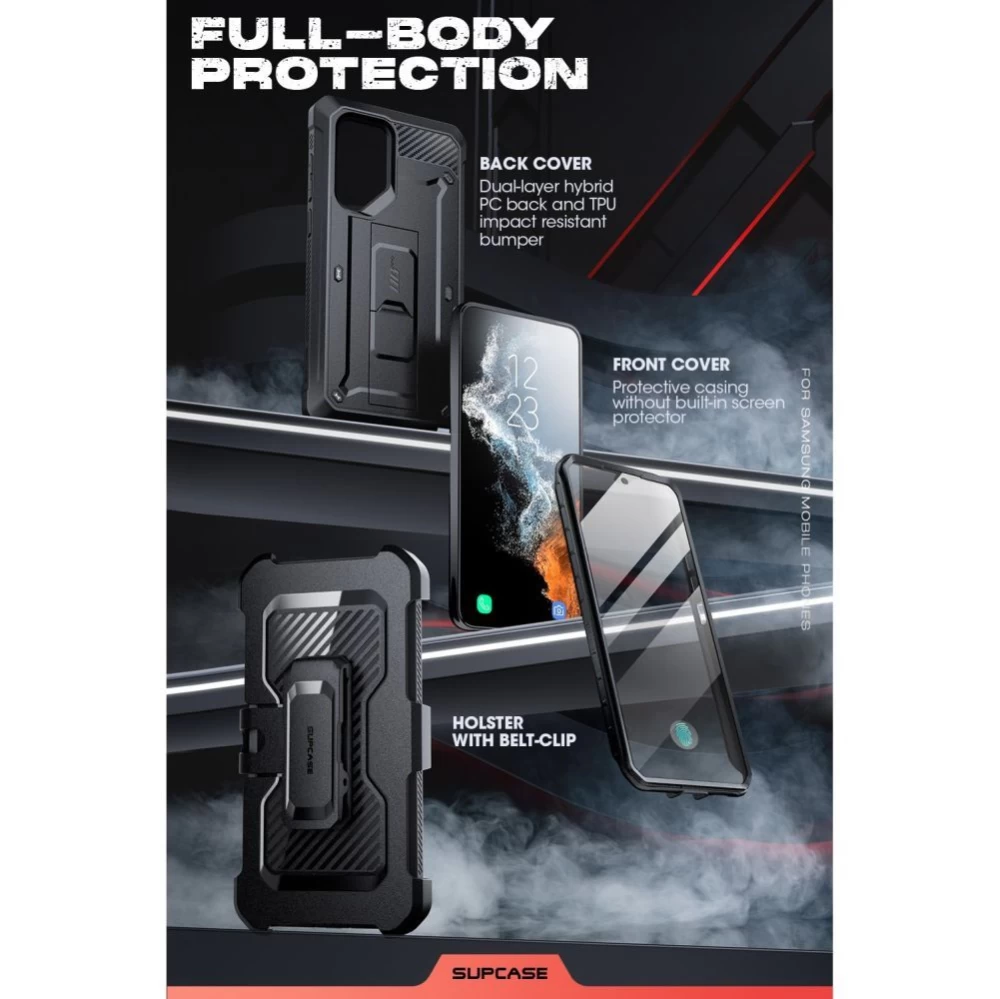 Samsung Galaxy S23 Ultra vāciņš melns SUPCASE UNICORN BEETLE PRO 2-SET