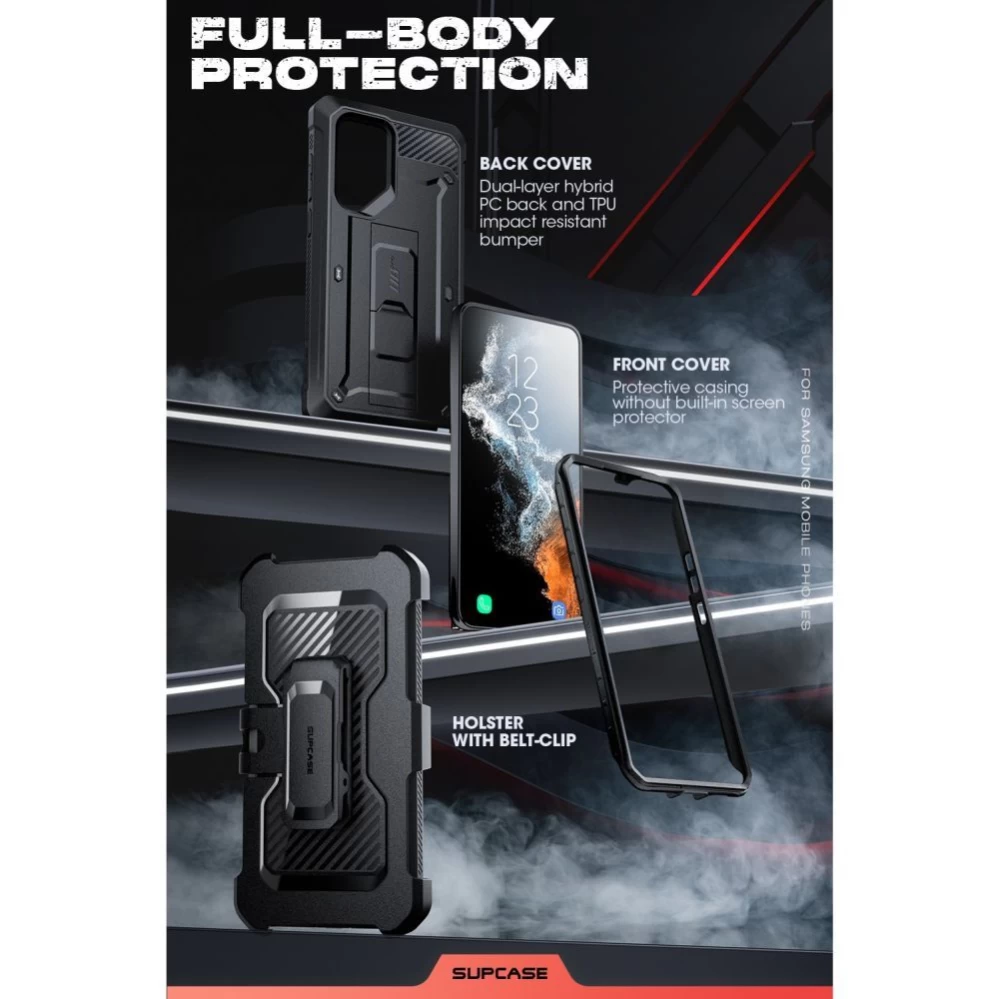 Samsung Galaxy S23 Ultra vāciņš melns SUPCASE UNICORN BEETLE PRO
