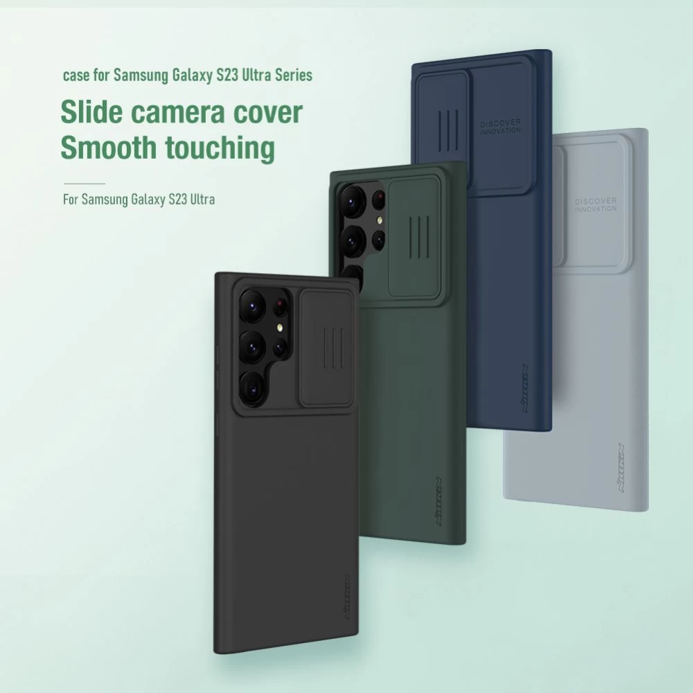 Samsung Galaxy S23 Ultra vāciņš zils NILLKIN CAMSHIELD SILKY SILICONE