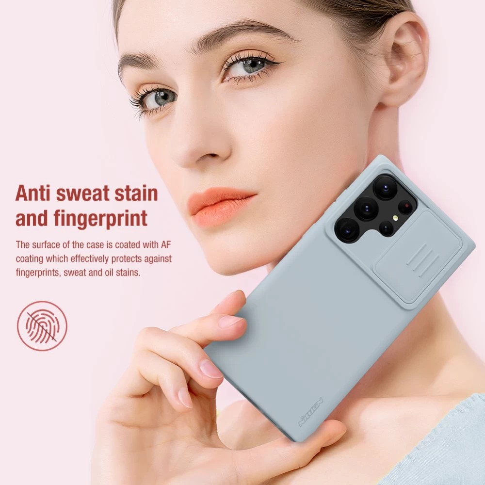 Samsung Galaxy S23 Ultra vāciņš zils NILLKIN CAMSHIELD SILKY SILICONE