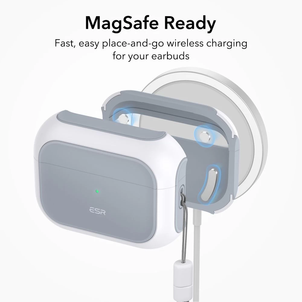 Apple AirPods Pro 2 suojakuori, suojakotelo valkoinen ESR ORBIT HALOLOCK MAGSAFE