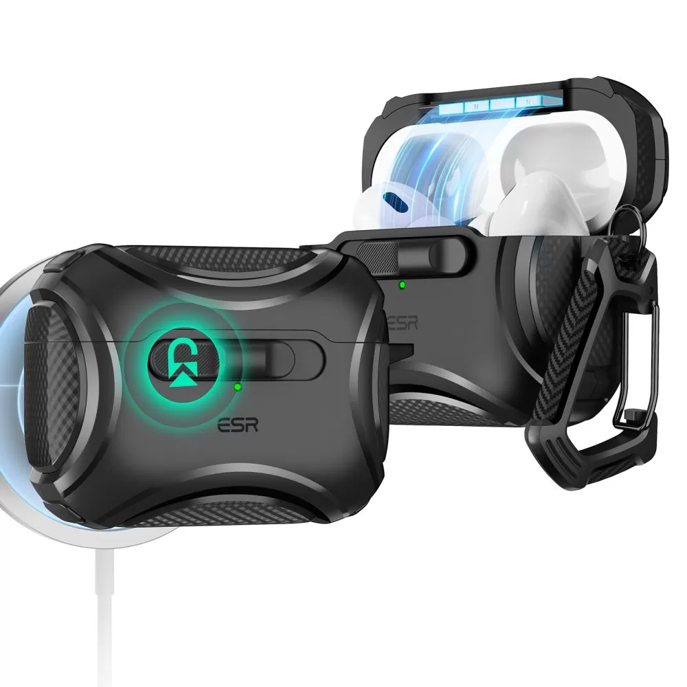 Apple AirPods Pro 2 suojakuori, suojakotelo musta ESR CYBER FLICKLOCK HALOLOCK MAGSAFE