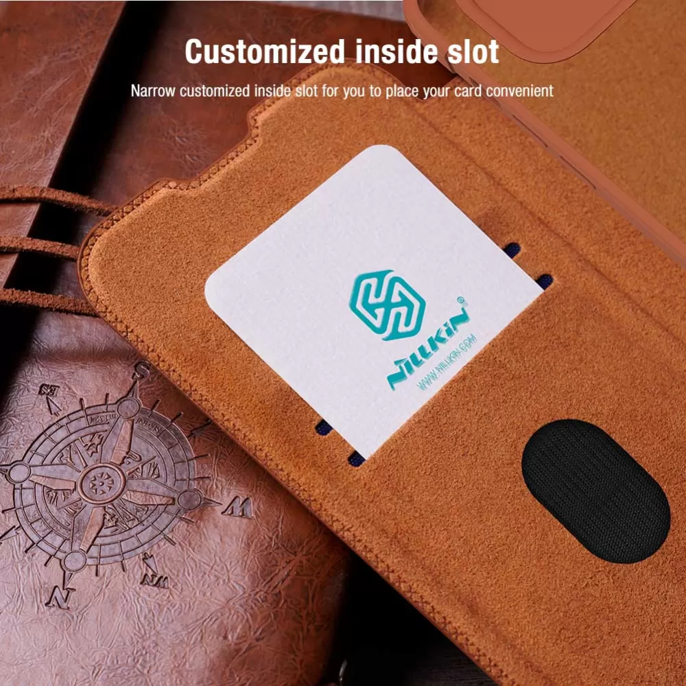 Apple iPhone 15 dėklas rudas NILLKIN QIN PRO LEATHER