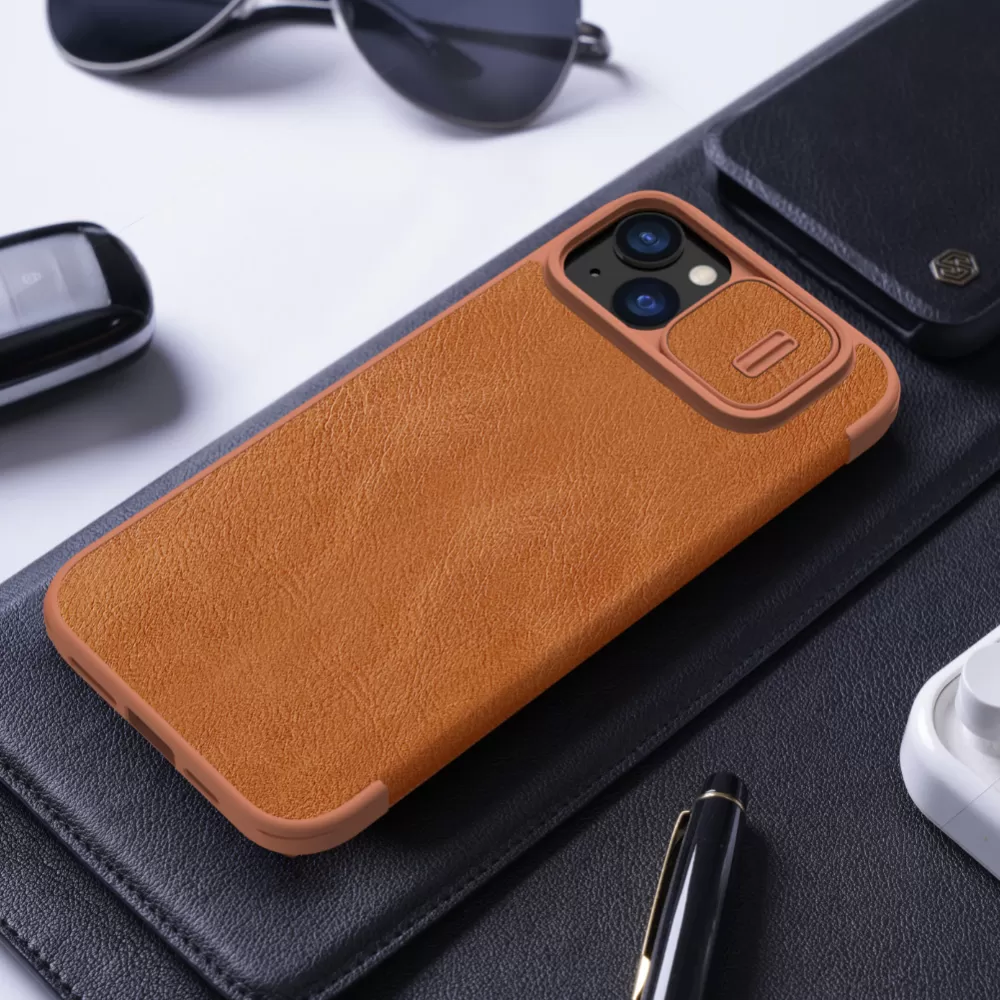 Apple iPhone 15 dėklas rudas NILLKIN QIN PRO LEATHER