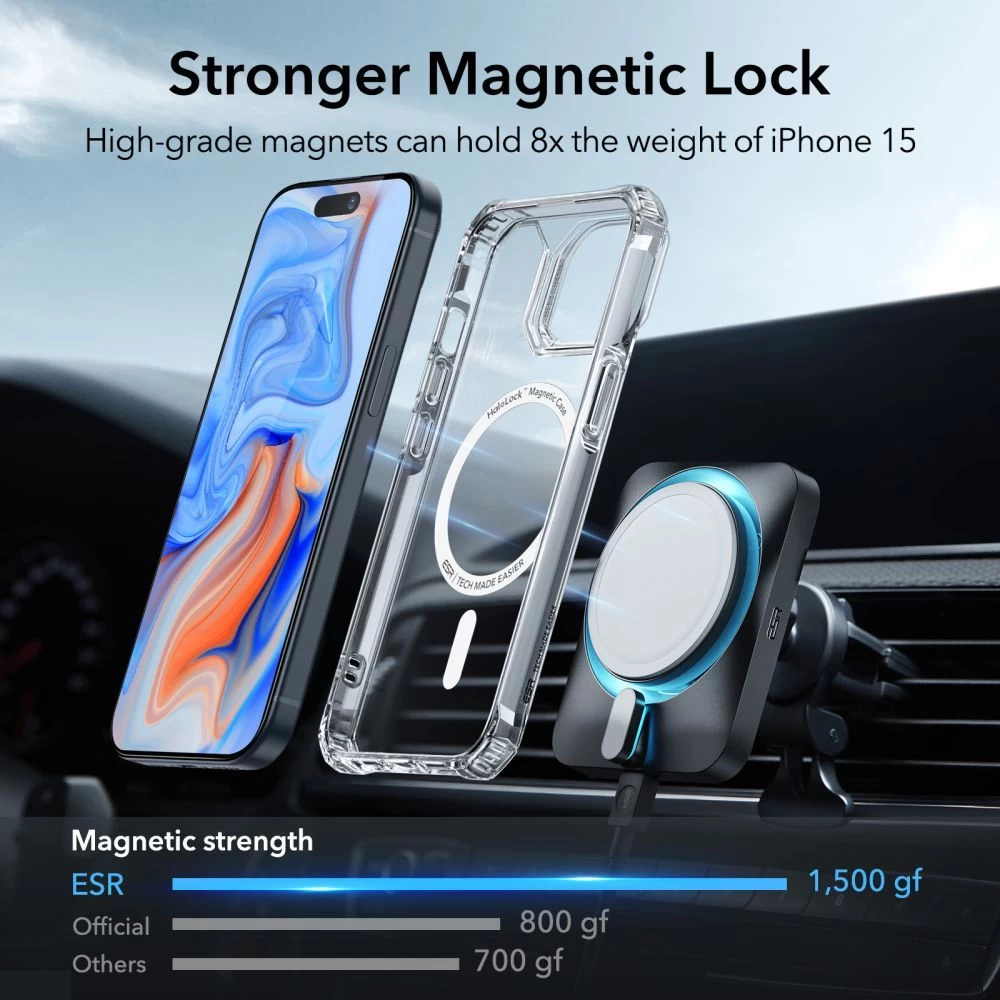 Apple iPhone 15 dėklas skaidrus ESR AIR ARMOR HALOLOCK MAGSAFE