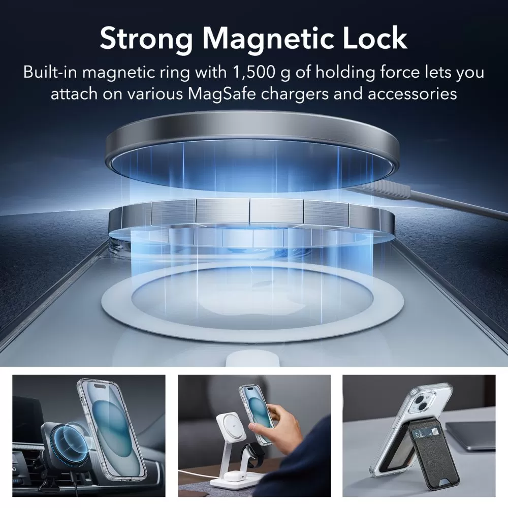 Apple iPhone 15 dėklas skaidrus ESR CLASSIC PRO SET HALOLOCK MAGSAFE