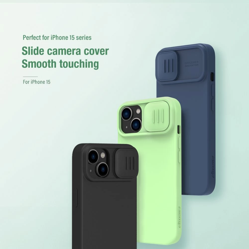 Apple iPhone 15 dėklas Juoda NILLKIN CAMSHIELD SILKY SILICON
