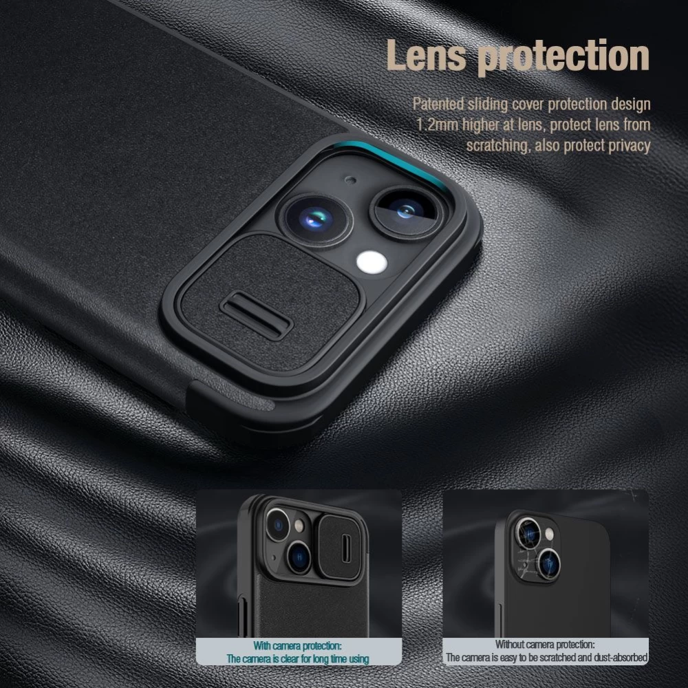 Apple iPhone 15 dėklas Juoda NILLKIN QIN PRO LEATHER (PLAIN VERSION)
