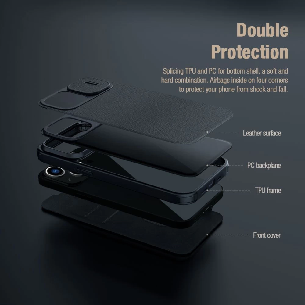 Apple iPhone 15 dėklas Juoda NILLKIN QIN PRO LEATHER (PLAIN VERSION)