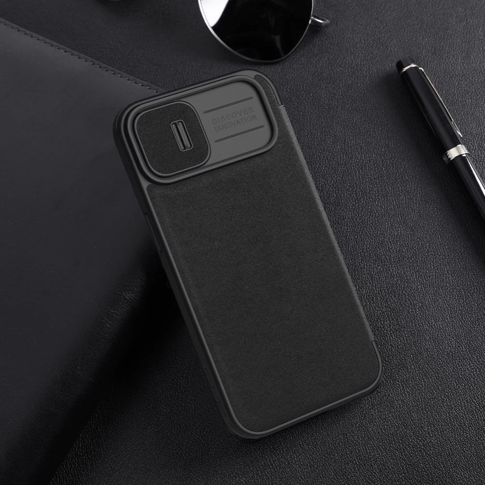 Apple iPhone 15 dėklas Juoda NILLKIN QIN PRO LEATHER (PLAIN VERSION)