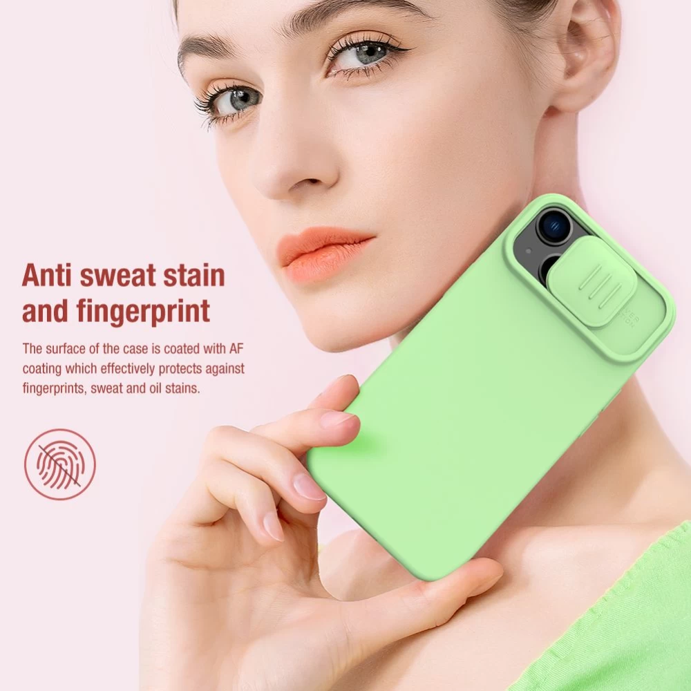 Apple iPhone 15 dėklas žalia NILLKIN CAMSHIELD SILKY SILICON