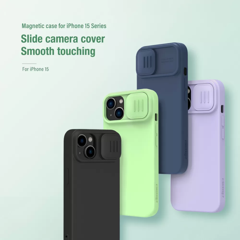 Apple iPhone 15 dėklas žalia NILLKIN CAMSHIELD SILKY MAGNETIC SILICON