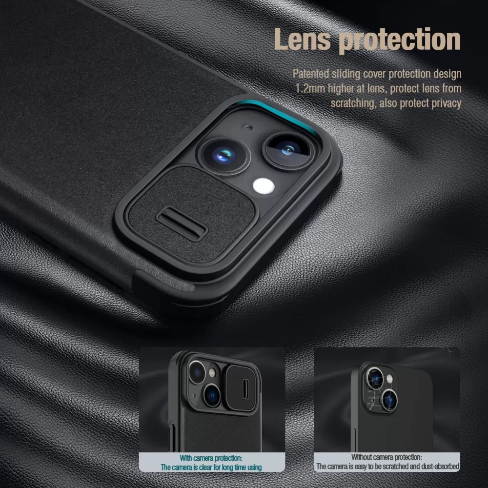 Apple iPhone 15 dėklas žalia NILLKIN QIN PRO LEATHER (PLAIN VERSION)