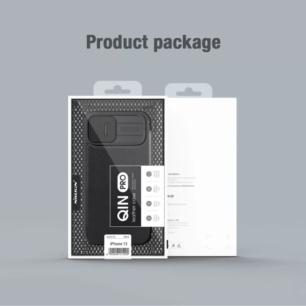 Apple iPhone 15 dėklas žalia NILLKIN QIN PRO LEATHER (PLAIN VERSION)