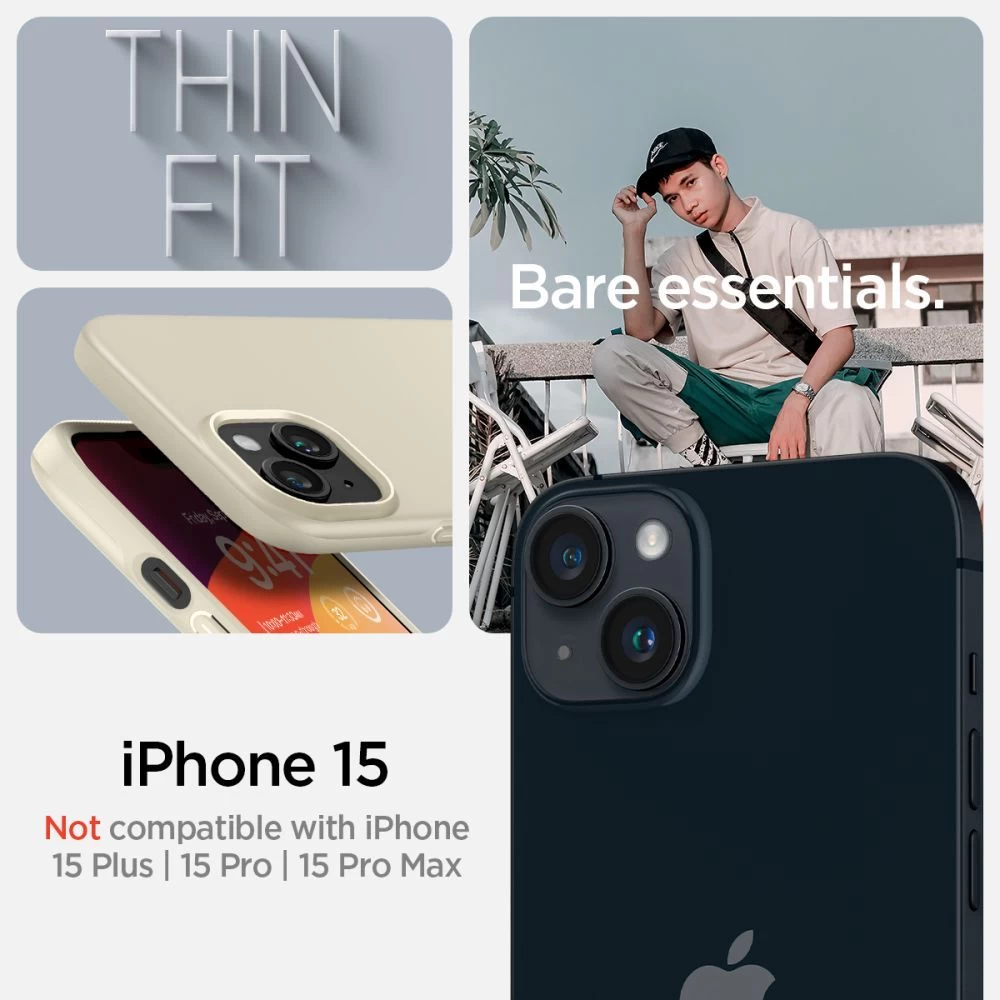 Apple iPhone 15 dėklas baltas SPIGEN THIN FIT