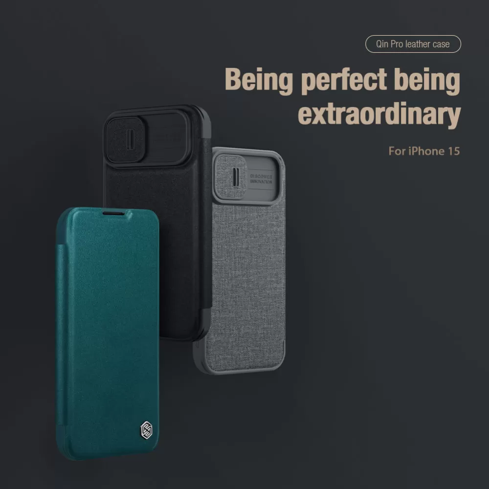 Apple iPhone 15 dėklas mėlyna NILLKIN QIN PRO LEATHER (CLOTH VERSION)