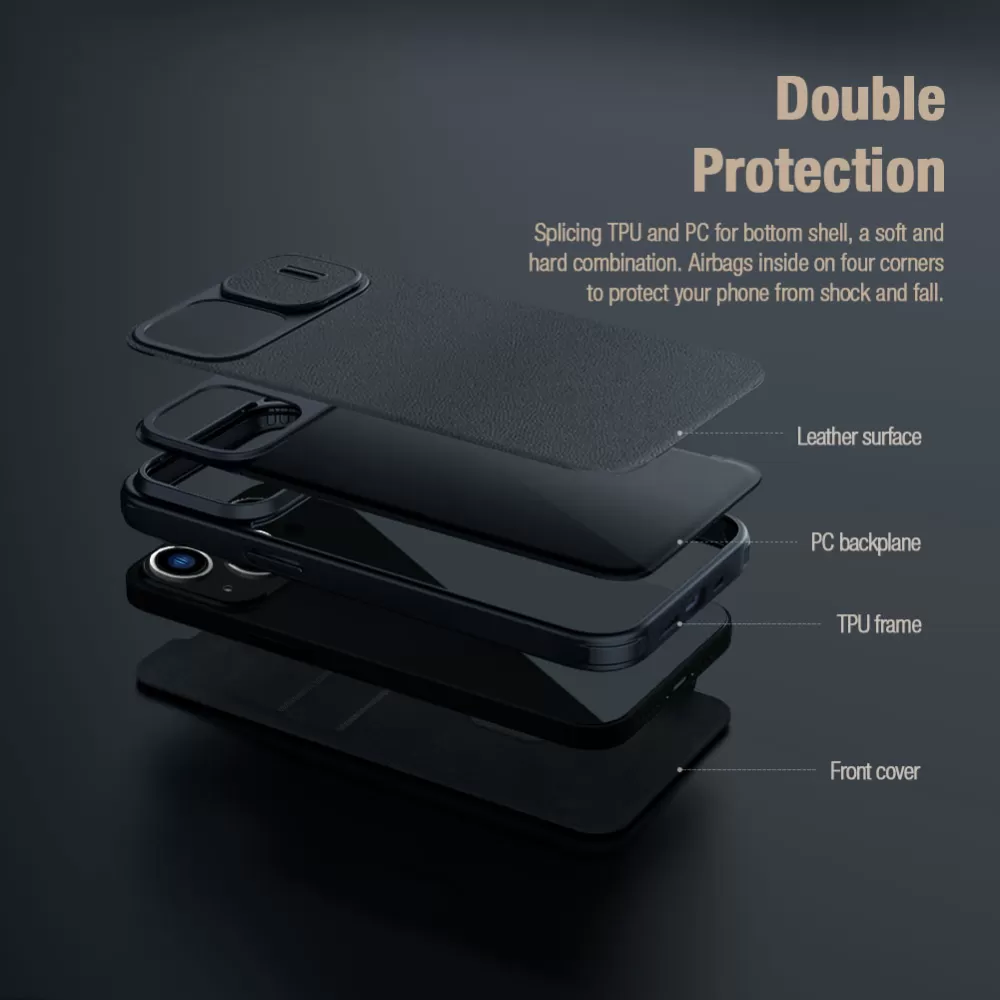 Apple iPhone 15 dėklas mėlyna NILLKIN QIN PRO LEATHER (CLOTH VERSION)