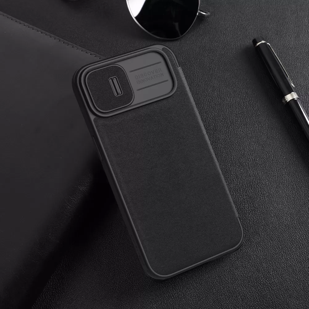 Apple iPhone 15 dėklas mėlyna NILLKIN QIN PRO LEATHER (CLOTH VERSION)
