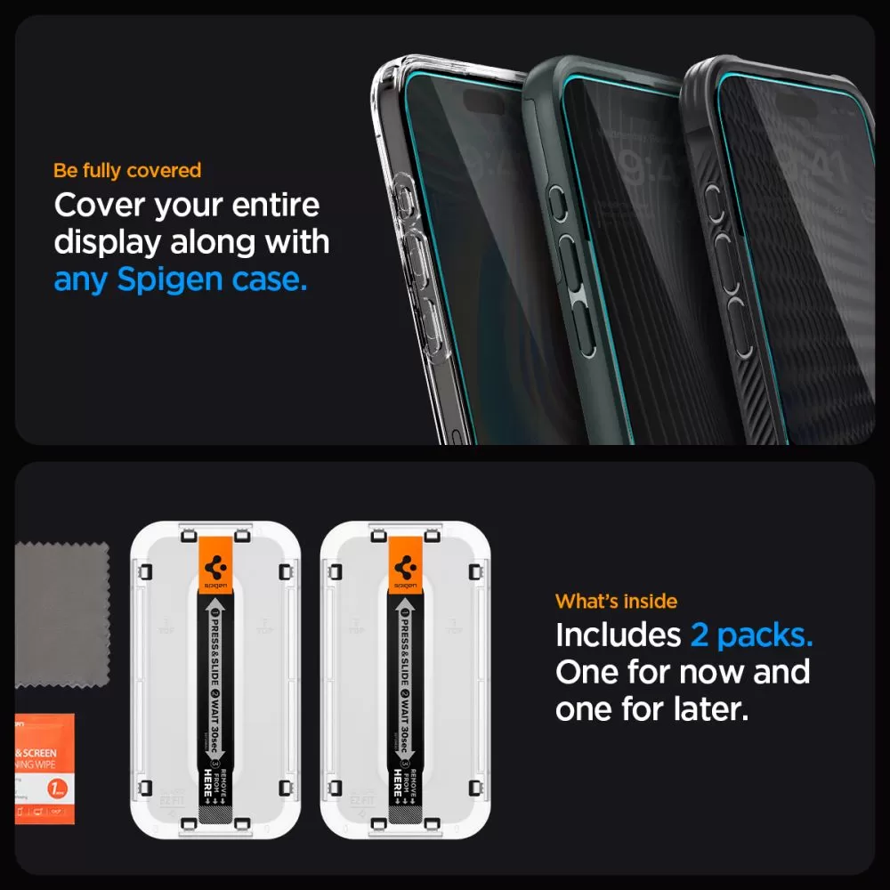 Apple iPhone 15 Plus apsauginis stiklas  SPIGEN GLAS.TR ”EZ FIT” 2-PACK PRIVACY