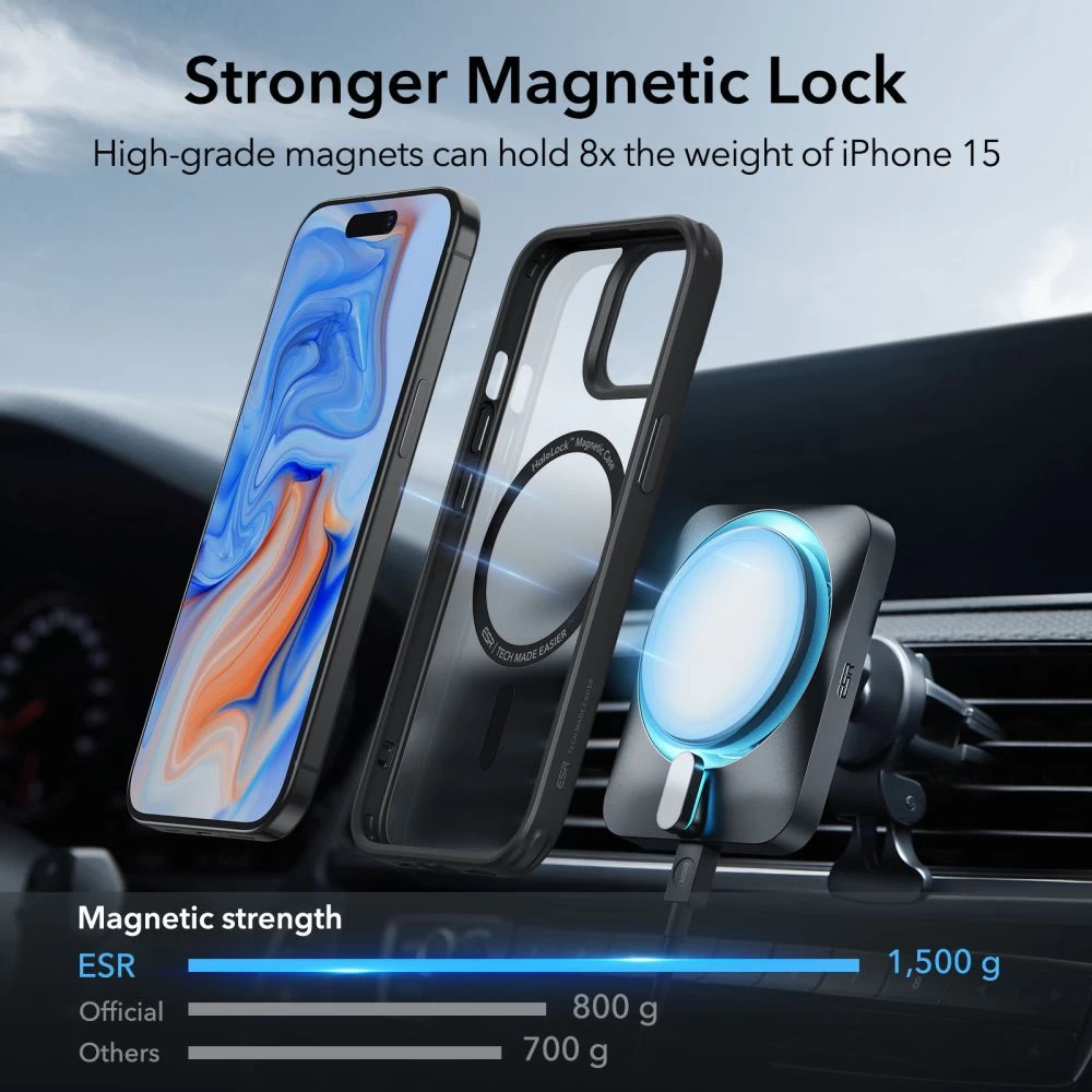 Apple iPhone 15 Plus vāciņš melns ESR CLASSIC HYBRID HALOLOCK MAGSAFE