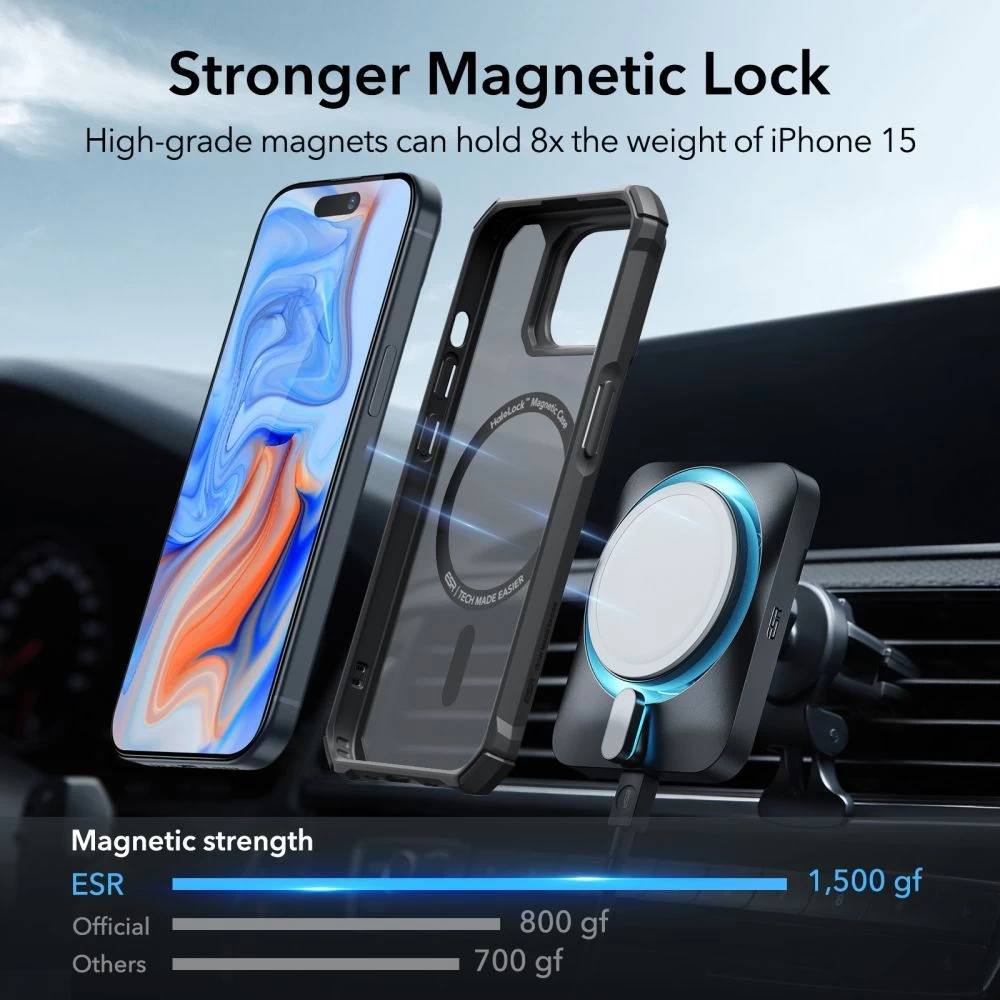 Apple iPhone 15 Plus vāciņš melns ESR AIR ARMOR HALOLOCK MAGSAFE