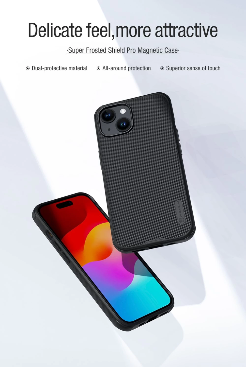 Apple iPhone 15 Plus vāciņš melns NILLKIN SUPER FROSTED SHIELD PRO MAGNETIC