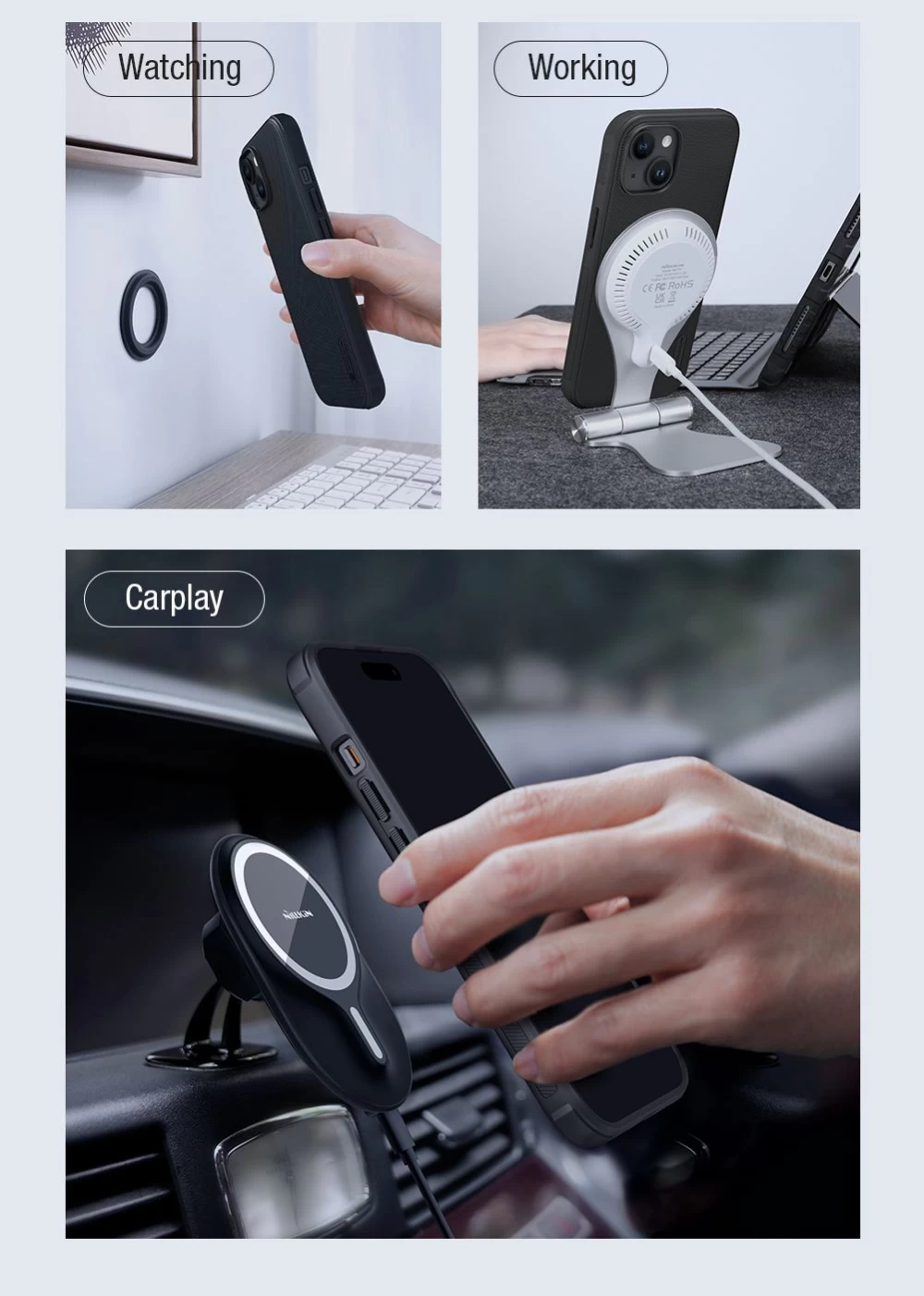 Apple iPhone 15 Plus vāciņš melns NILLKIN SUPER FROSTED SHIELD PRO MAGNETIC