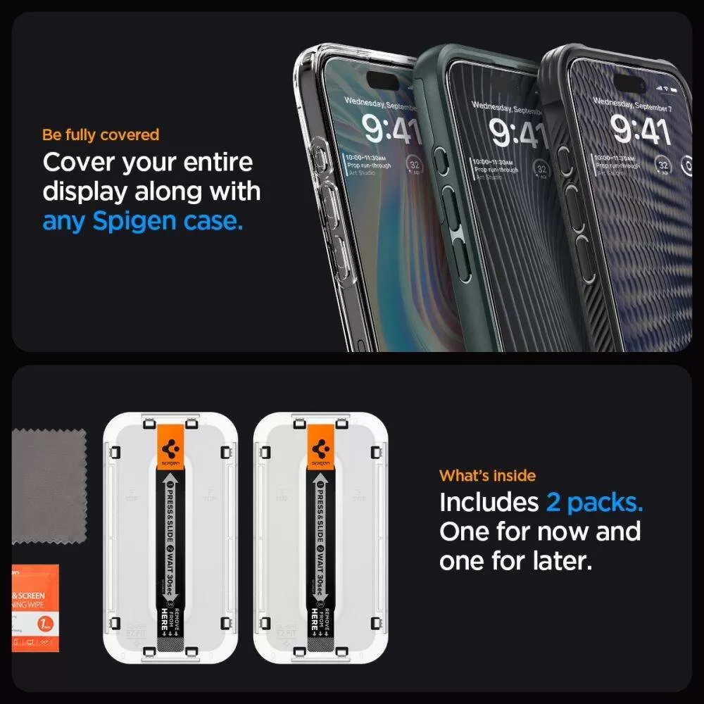Apple iPhone 15 Pro aizsargstikls  SPIGEN GLAS.TR ”EZ FIT” FC 2-PACK