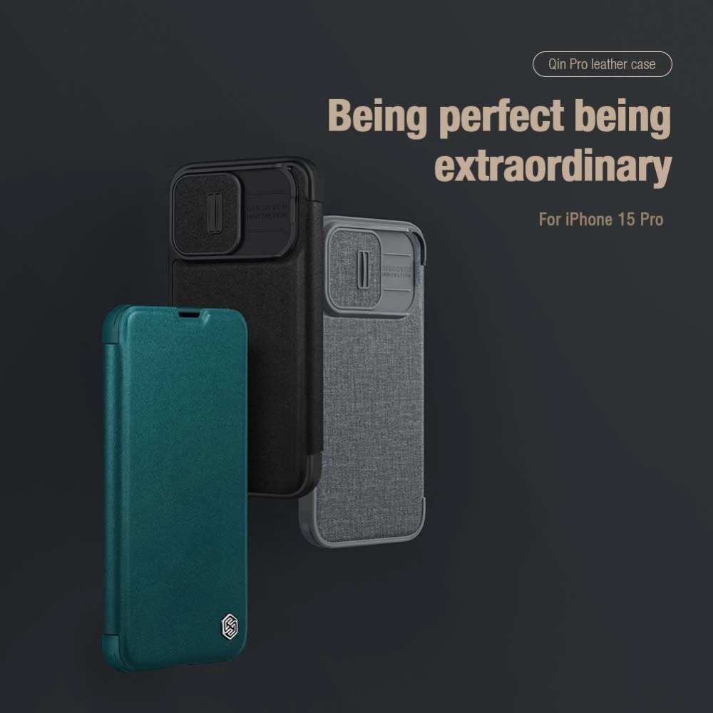 Apple iPhone 15 Pro fodral grön NILLKIN QIN PRO LEATHER (PLAIN VERSION)