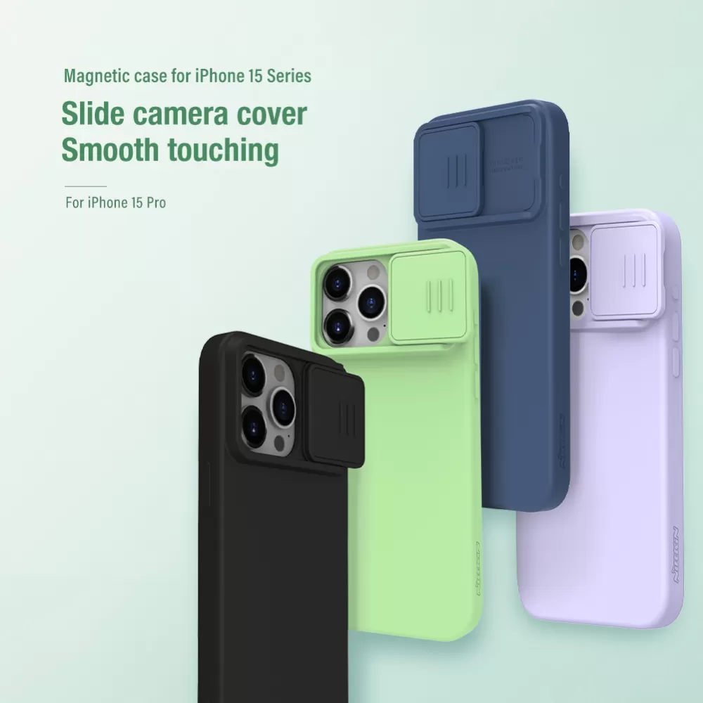 Apple iPhone 15 Pro skal grön NILLKIN CAMSHIELD SILKY MAGNETIC SILICON
