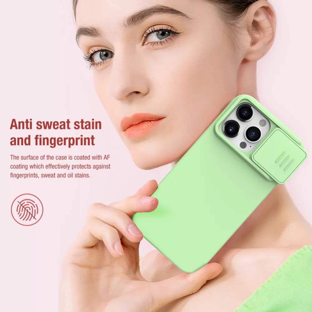 Apple iPhone 15 Pro skal grön NILLKIN CAMSHIELD SILKY MAGNETIC SILICON