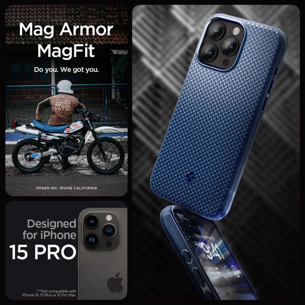 Apple iPhone 15 Pro чехол синий SPIGEN MAG ARMOR MAGSAFE