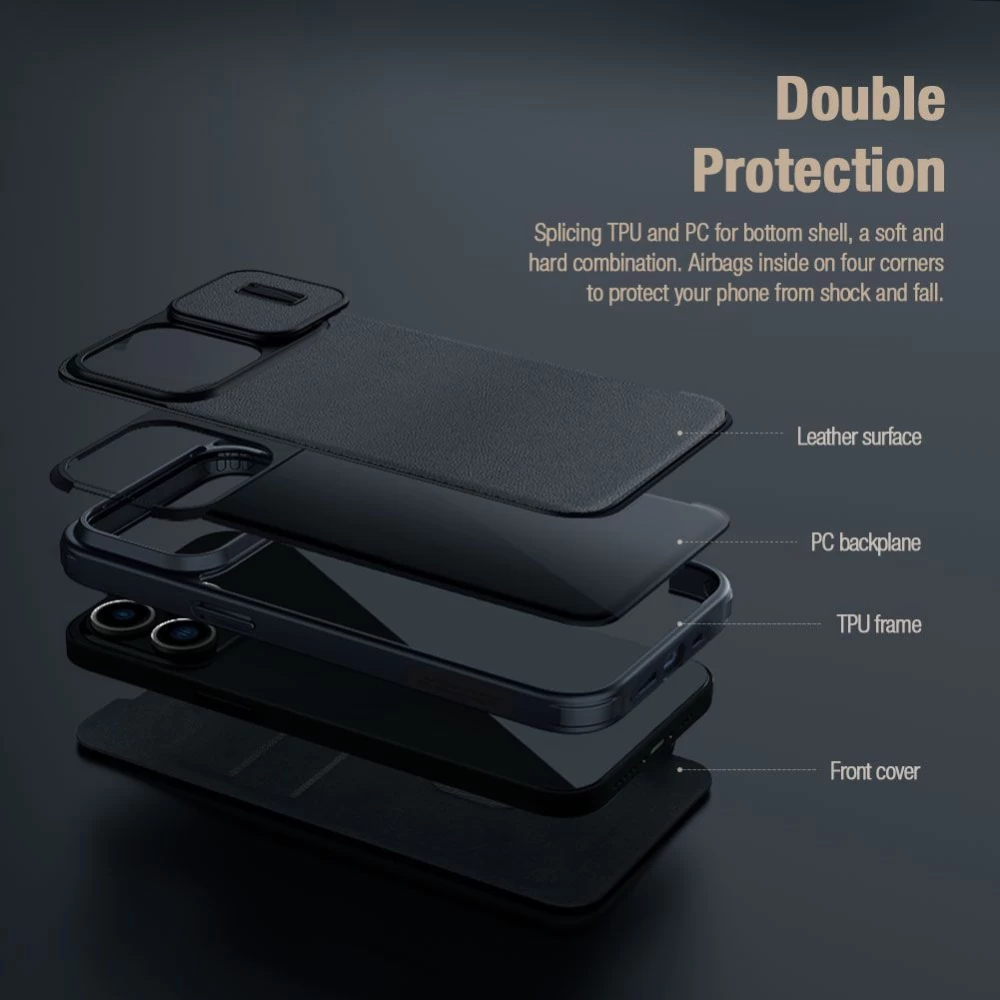 Apple iPhone 15 Pro чехол синий NILLKIN QIN PRO LEATHER (CLOTH VERSION)