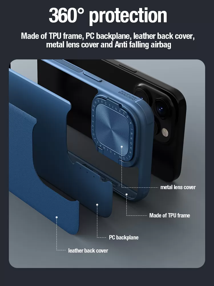 Apple iPhone 15 Pro skal blå NILLKIN CAMSHIELD PROP LEATHER