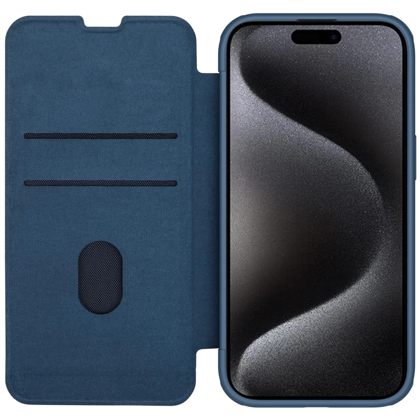 Apple iPhone 15 Pro чехол синий NILLKIN QIN PRO LEATHER (CLOTH VERSION)