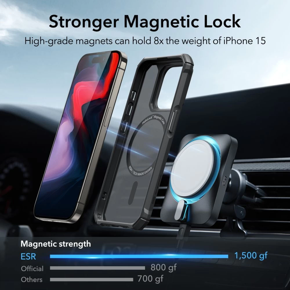 Apple iPhone 15 Pro Max suojakuori musta ESR AIR ARMOR HALOLOCK MAGSAFE
