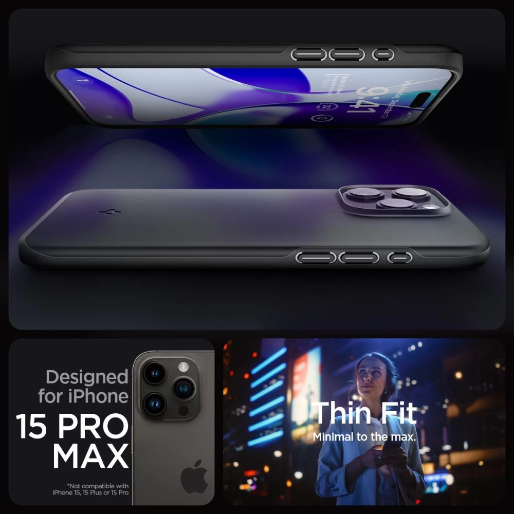 Apple iPhone 15 Pro Max suojakuori musta SPIGEN THIN FIT