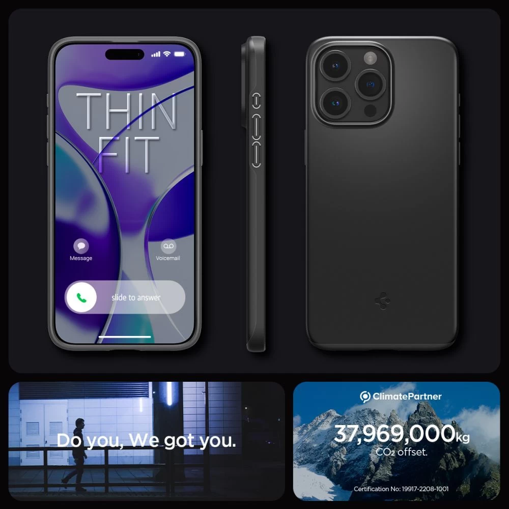 Apple iPhone 15 Pro Max suojakuori musta SPIGEN THIN FIT
