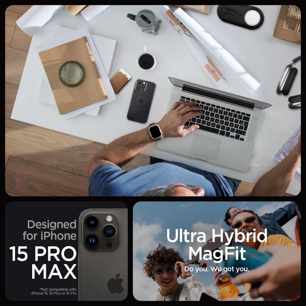 Apple iPhone 15 Pro Max suojakuori musta SPIGEN ULTRA HYBRID MAG MAGSAFE