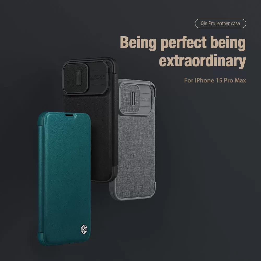 Apple iPhone 15 Pro Max suojakotelo vihreä NILLKIN QIN PRO LEATHER (PLAIN VERSION)
