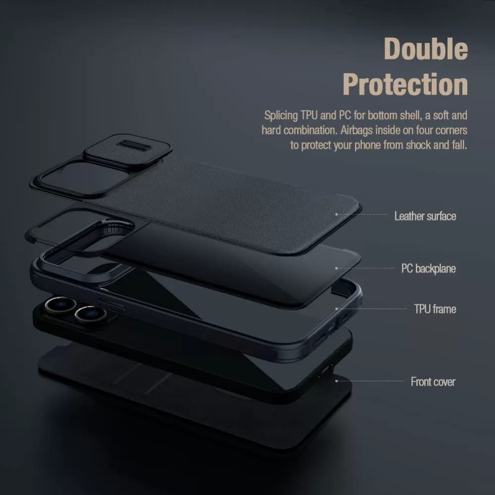 Apple iPhone 15 Pro Max suojakotelo vihreä NILLKIN QIN PRO LEATHER (PLAIN VERSION)