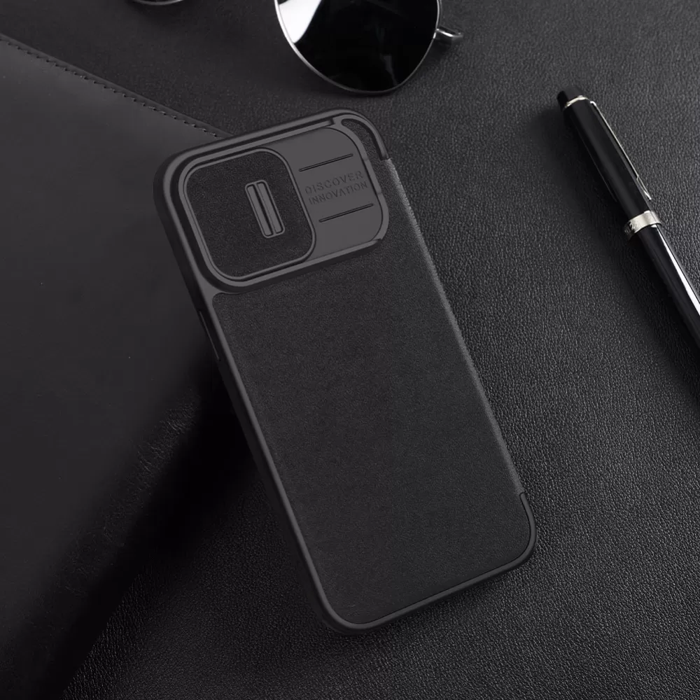 Apple iPhone 15 Pro Max suojakotelo vihreä NILLKIN QIN PRO LEATHER (PLAIN VERSION)