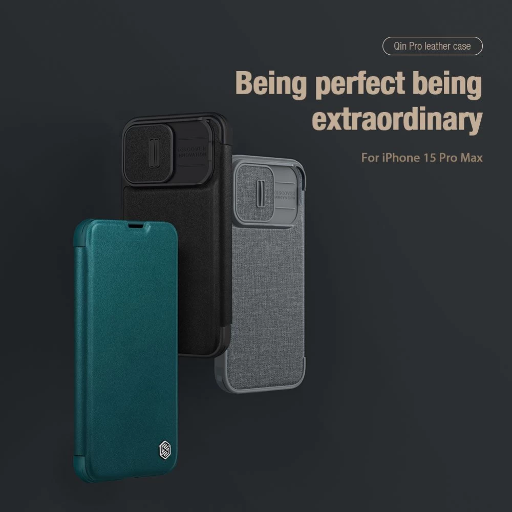Apple iPhone 15 Pro Max suojakotelo sininen NILLKIN QIN PRO LEATHER (CLOTH VERSION)