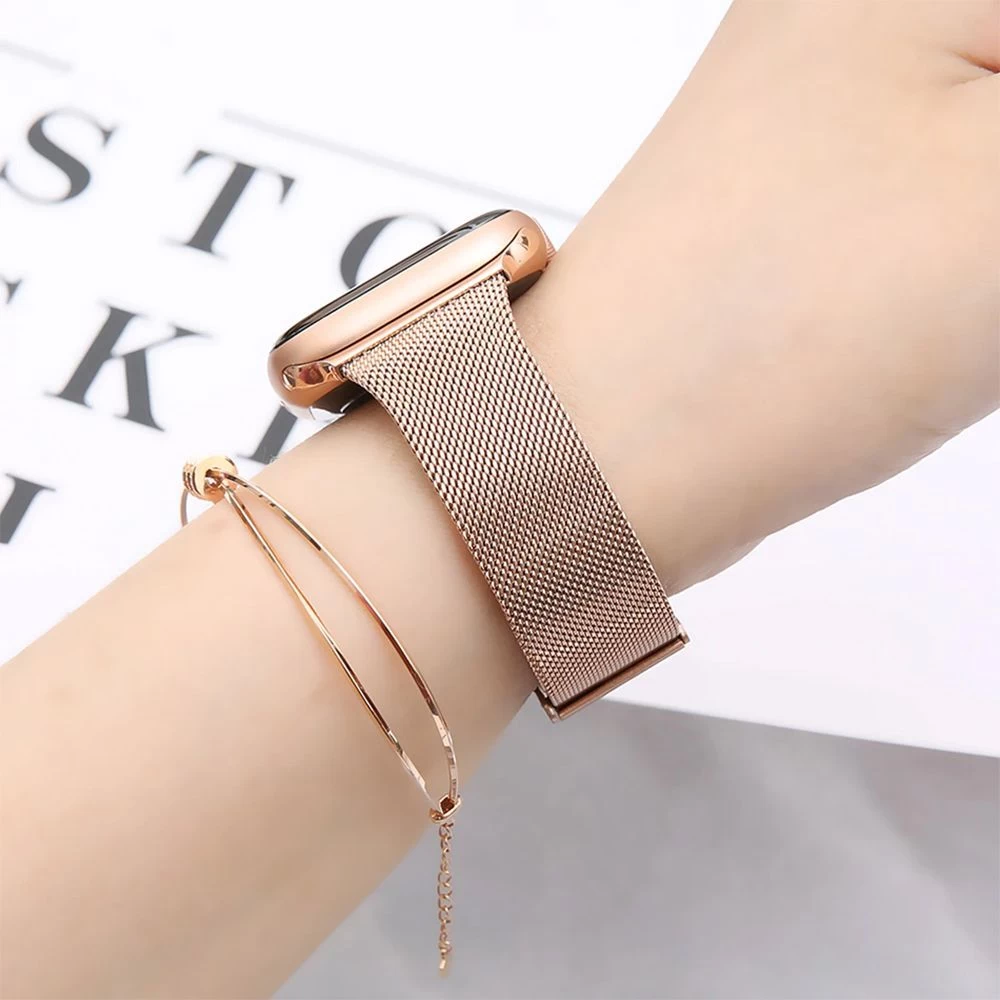Apple Watch 9 siksniņa rozā zelta TECH-PROTECT THIN MILANESE (38/40/41mm)