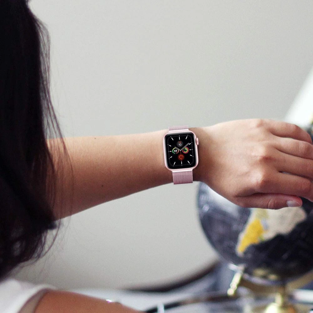 Apple Watch 9 siksniņa rozā zelta TECH-PROTECT MilaneseBand (42/44/45/49mm)