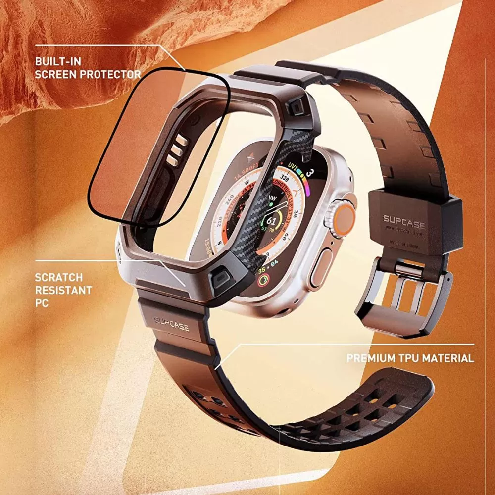 Apple Watch Ultra 2 / 3 skal, fodral svart SUPCASE UNICORN BEETLE PRO & TEMPERED GLASS (49 MM)