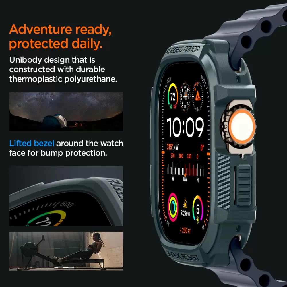 Apple Watch Ultra 2 / 3 skal, fodral grön SPIGEN RUGGED ARMOR (49 MM)