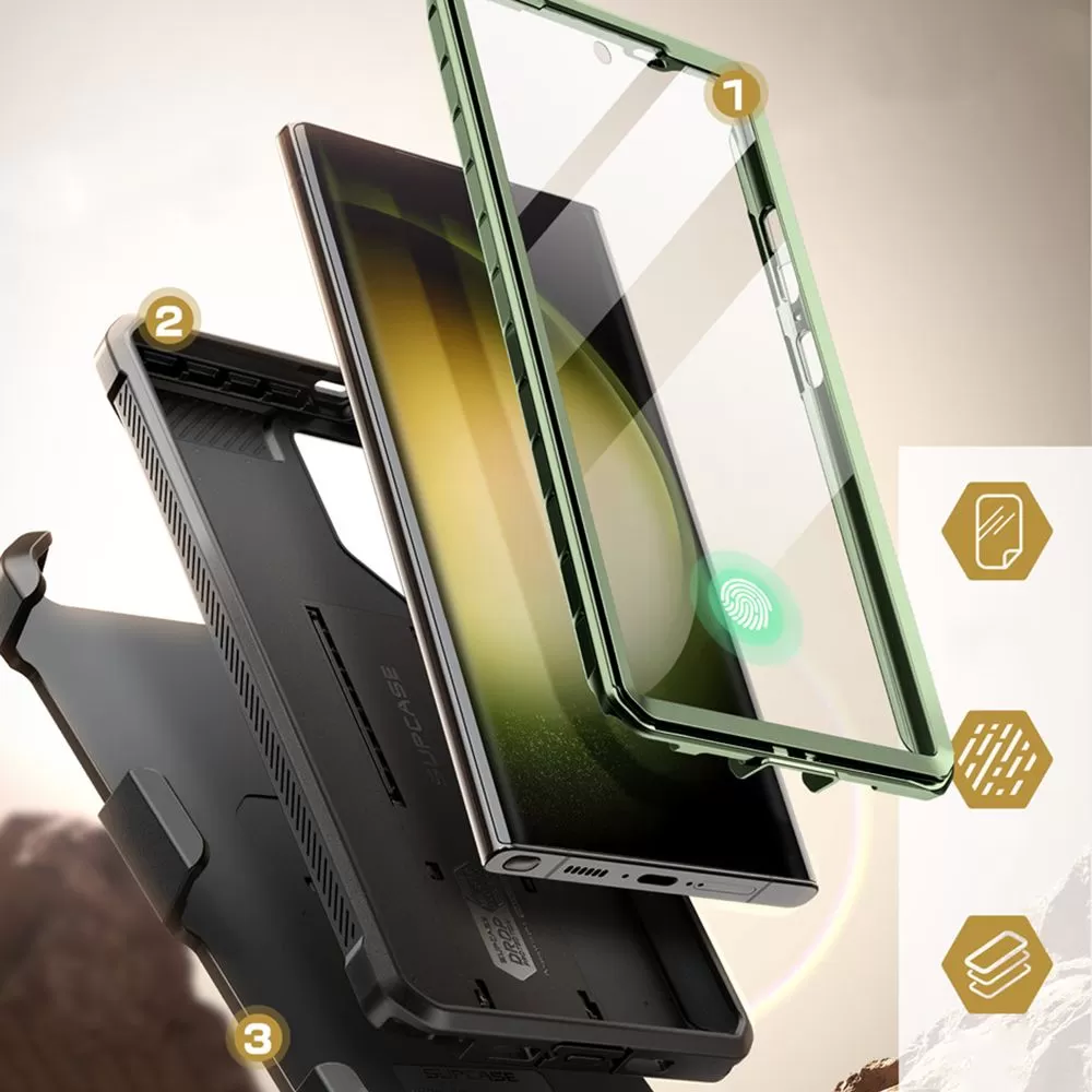 Samsung Galaxy S24 Ultra vāciņš zaļš SUPCASE UNICORN BEETLE PRO 2-SET