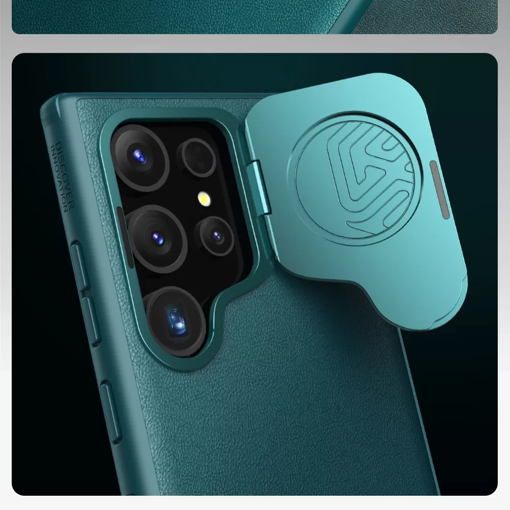 Samsung Galaxy S24 Ultra vāciņš zils NILLKIN CAMSHIELD PROP LEATHER